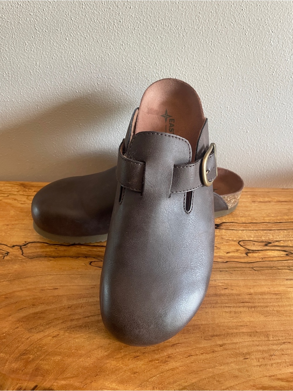 Eastland Brown Faux Leather Slip-On Clogs with Side Buckle